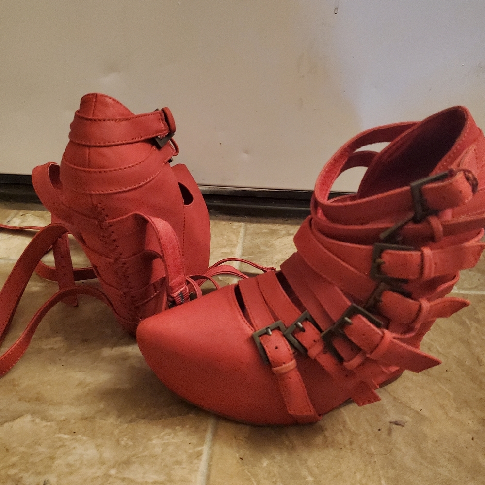 JEFFREY CAMPBELL ZIP 2 BRICK RED SUEDE PLATFORM WEDGES - Picture 15 of 15